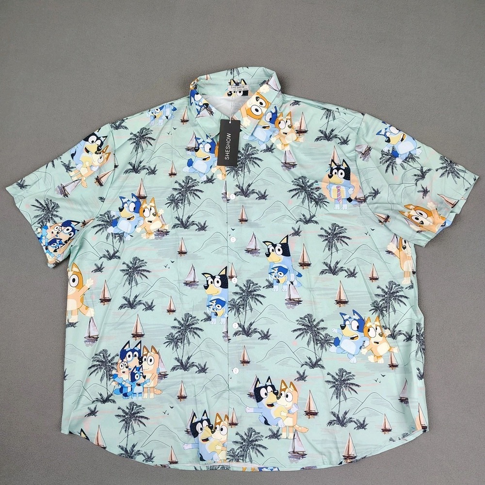 Men 3XL Bluey Hawaiian Shirt Stretch Fathers Day Sailboat Lightweight Disney New